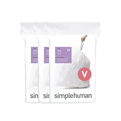 Obrázek simplehuman CW0408 Code V passgenaue Müllbeutel, 3 x Packung mit 20 (60 Müllbeutel), weißer Kunststoff