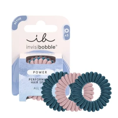 Obrázek invisibobble Power Haargummis Spirale aus Plüsch in Dunkel Rosa und Blau für Sport extra stark Spiral dicke Haargummis, 3 Stück