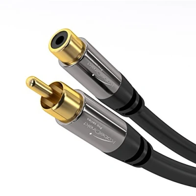 Obrázek KabelDirekt Prodlužovací kabel Cinch 3 m obzvlášť odolný hybidový pro brilantní kvalitu zvuku (subwoofer/audio kabel, RCA konektor do zásuvky, ideální zesilovač/HiFi, analogový &amp;