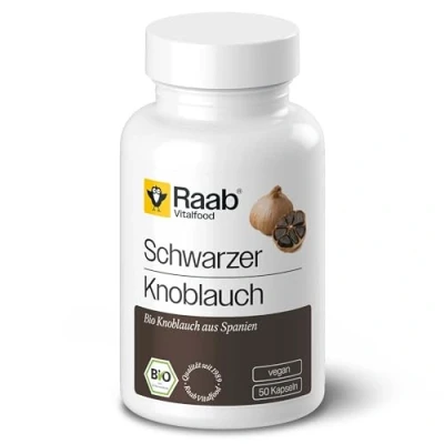 Obrázek Raab Vitalfood bio černé česnekové kapsle, 50 kusů, S allylcystein (SAC) z černého česnekového prášku ze Španělska, pachově neutrální