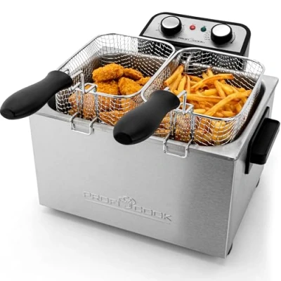 Obrázek dvojitá fritéza ProfiCook® se 2 malými a 1 velkým košem s technologií studených zón kapacitou 5 l vyjímatelnou nádobou z ušlechtilé oceli PC FR 1038