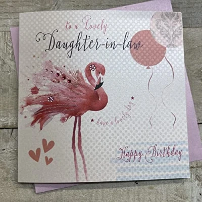 Obrázek WHITE COTTON CARDS Pink Flamingo&#039;Happy Birthday to A Lovely Daughter in Law, handgemacht