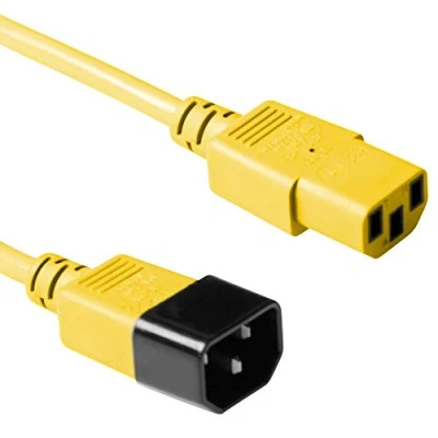 Obrázek ACT kabel pro studené spotřebiče 0,6 m, C13 na C14 prodloužení, IEC konektor zdířku 3 Pin AK5116 žlutý, metru