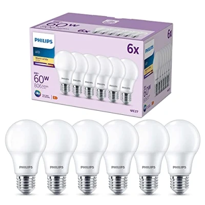 Obrázek Philips Classic LED E27 žárovka, 60 W, matná, teplá bílá, nestmívatelná, balení po 6 ks