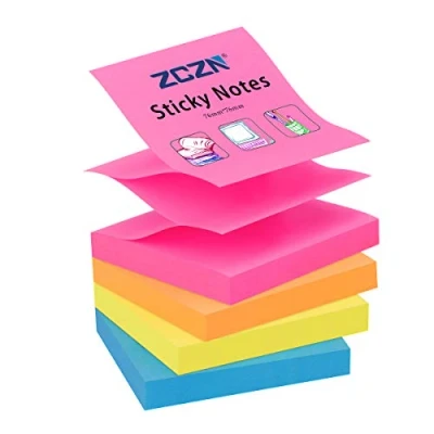 Obrázek ZCZN Z Notes Haftnotizen Sticky Selbstklebende Haftnotizzettel Klebezettel 4 Blöcke x 100 Blatt, 76 mm in Farben (Magenta, Orange, Gelb, Blau)