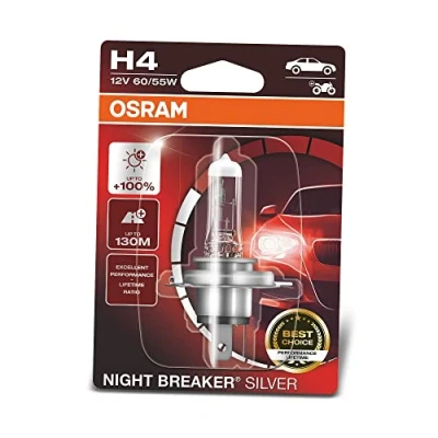 Obrázek Osram Night Breaker Silver H4, + 100% více jasu, halogenová žárovka do světlometu, 64193NBS 01B, 12V osobní automobil, samostatný blistr (1 žárovka)