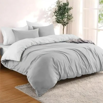 Obrázek Dreamzie Sada ložního prádla 240 x 220 cm se 2 povlaky na polštáře 80 světle šedá/bílá 1 povlečení ze 100% mikrovlákna certifikováno bez chemikálií (Oeko TEX)