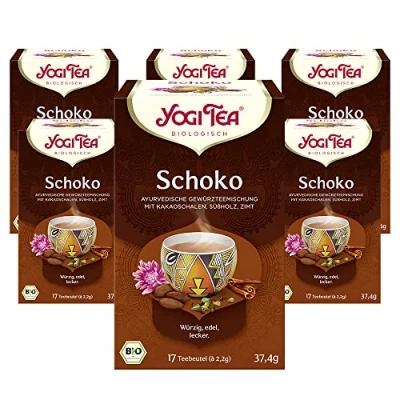 Obrázek YOGI TEA, Čokoláda, ajurvédský bio kořeněný čaj čokoládová příchuť, směs kakaa, lékořice a skořice, jogínový balení 6 ks, x 17 sáčků (celkem 102 čajových sáčků), ideální jako dárek