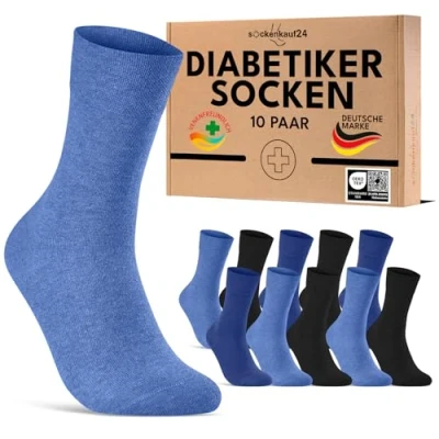 Obrázek 10 párů diabetických ponožek pro pány a dámy bez gumového pásku švů z bavlny diabetické ponožky s komfortním pasem gumy, Černá džínová modrá tmavě