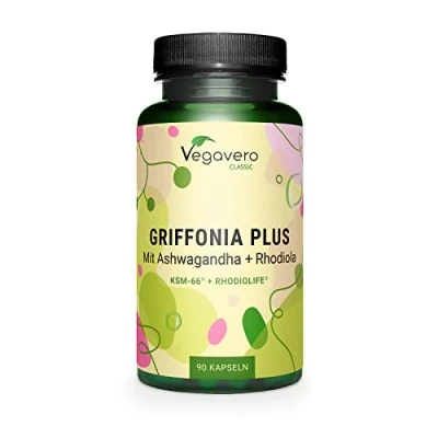 Obrázek 5 HTP kapsle z Griffonia S Ashwagandha KSM 66® a Rhodiola Rosea Rhodiolife® Adaptogenní komplex laboratorně testováno bez přísad Německá výroba VEGAVERO®