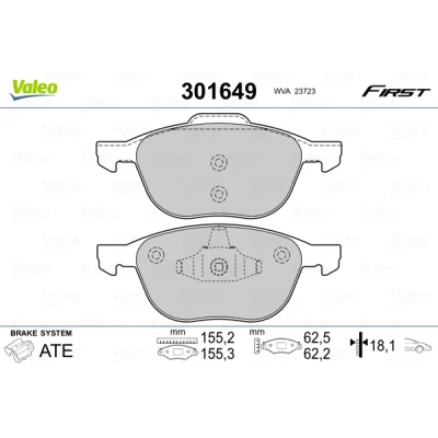 Obrázek VALEO 301649 Spielgerät FIRST, Essieu avant, contact de signal d&#039;usure exclus, sans tole anti bruit