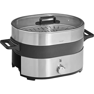 Obrázek WMF Lono Hot Pot &amp; parní hrnec, elektrický 3,6 l, čínské fondue pro 6 osob, nástavec Dim Sum, Bao, košíčky, 1700 W, ušlechtilá ocel matná
