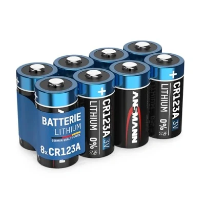 Obrázek ANSMANN CR123A 3V lithiová baterie, 8 kusů, 1500 mAh, baterie pro jednorázové použití poplašné systémy hračka kapesní svítilny blesk fotoaparátu, kulatý článek, výkonná