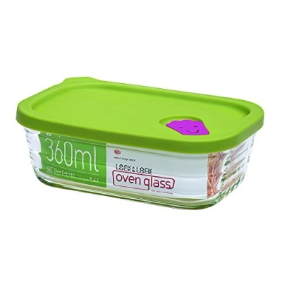Obrázek LocknLock Oven Skleněná dóza na uchovávání potravin WAVE STEAM HOLE se silikonovým víkem, 360 ml, hranatá, kompletně vhodná do ledničky, mrazáku, borosilikátové sklo, trouby a mikrovlnné