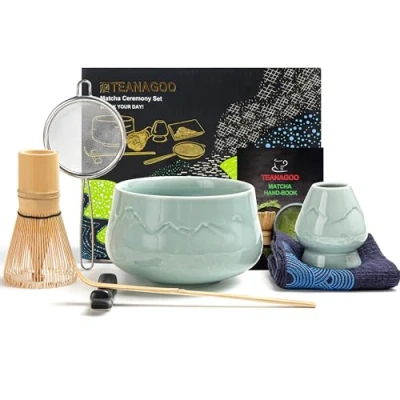 Obrázek TEANAGOO Matcha sada košťata čajová Miska Whisk, lopatka, síto, držák na smeták od 7 kusů sad Tee, N26, modrá