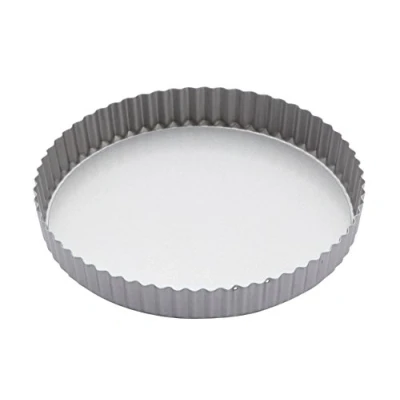 Obrázek KC BLUE Kulatá nepřilnavá forma/forma quiche s vlnitým okrajem a volným dnem, ocel, stříbrná, 27,9 x 25,3 3,3 cm