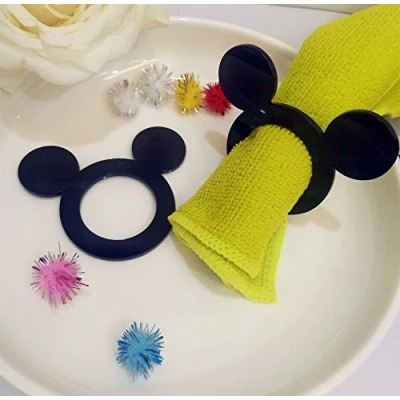 Obrázek RUIXUAN Mickey Serviettenringe aus Acryl, Schwarz, Cartoon Form, moderner Stil, polierte Oberfläche, 6,9 x 5,6 cm, perfekt für Partys und Hochzeiten, 12 Stück