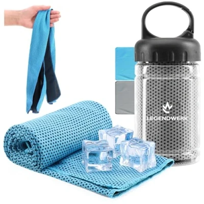 Obrázek com four® 2x chladicí ručník v láhvi chladivý při horku, únavě, námaze, sportu, spálení od slunce, popálenin nebo bodnutí hmyzem, kempování (2x hadřík modrá/šedá)