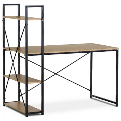 Obrázek Stůl psací s regálem, MDF, dekor dub, černý kov GD 520 OAK