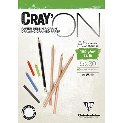 Obrázek Clairefontaine 975026C Zeichenblock Cray’On (160 g, ideal für Trockentechniken, 30 Blatt, DIN A5, 14,8 x 21 cm, kopfseitig geleimt) extra weiß