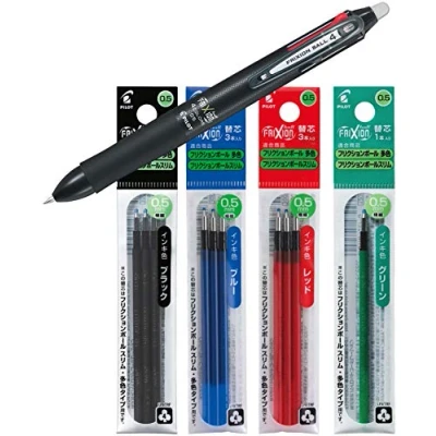 Obrázek Pilot 2268001 Kuličkové pero FriXion Ball 4, čtyřbarevné pero, 0,5 mm, černé (černé, + náhradní náplně)