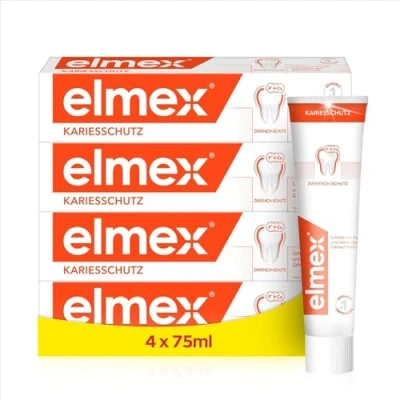 Obrázek elmex Zubní pasta ochrana proti zubnímu kazu 4 x 75 ml lékařské čištění zubů pro vysoce účinnou ochranu zubního nabízí dvakrát aktivní fluorid vápník, ochranný štít odolné zuby