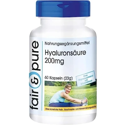 Obrázek Fair &amp; Pure® Kapsle s kyselinou hyaluronovou 200 mg 60 kapslí ve vysokých dávkách fermentované veganské bez stearátu hořečnatého