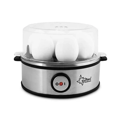 Obrázek Vařič vajec Suntec EGG 8564, design z ušlechtilé oceli pro 7 nastavení tvrdosti a časovač automatické vypnutí malé elektrické sada s odměrkou miskou na míchaná vejce 360 W
