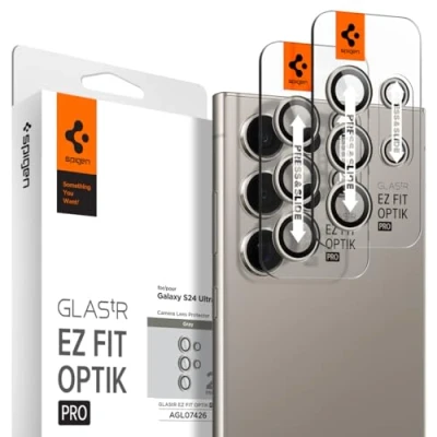 Obrázek Spigen Sklo. tR EZ Fit Optik Pro ochrana fotoaparátu kompatibilní se Samsung Galaxy S24 Ultra, 2 kusy, titanová šedá, individuální fotoaparátu, fólie proti poškrábání, tvrdost 9H