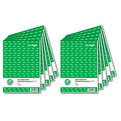 Obrázek SIGEL KA518/10 zpráva o pokladně / faktura zásob, A5, 10 kusů po 50 listech, pro správné zjištění ukončení dne a zásoby pokladu, hrubé čisté rezervace