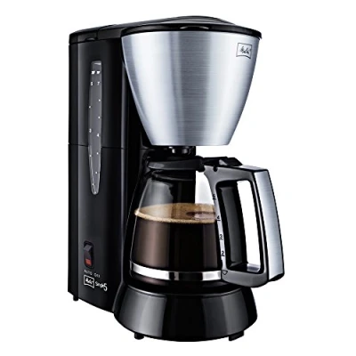Obrázek Melitta Single5 malý kávovar na překapávanou kávu se skleněnou konvicí stopka odkapávání 5 šálků černá/ušlechtilá ocel (M720BKSST)