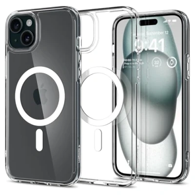 Obrázek Spigen pro iPhone 15 Ultra Hybrid MagFit pouzdro [Anti Yellowing] Case obal na mobil průhledný tenký kompatibilní s MagSafe bílé