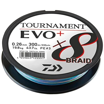 Obrázek Daiwa Tournament x8 Braid EVO+ 0,26 mm, 19,8 kg/43,7 Lbs, 300 m, vícebarevná, pletená rybářská šňůra, 12762 126