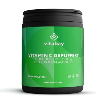 Obrázek Vitabay Vitamín C s vysokou dávkou 1000 mg 500 Vegane Time Released tablety pufrováním vitamínu Vit citrusovými bioflavonoidy vitamíny časově opožděným dávkováním laboratorně
