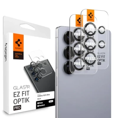 Obrázek Spigen Sklo. tR EZ Fit Optik Pro ochrana fotoaparátu kompatibilní se Samsung Galaxy S25 Ultra, 2 kusy, černá, individuální fotoaparátu, fólie proti poškrábání, tvrdost 9H