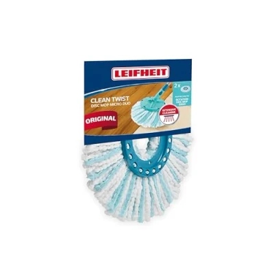 Obrázek Leifheit 2dílná sada náhradních hlavic Clean Twist Disc Mop micro duo, pro všechny typy podlah, ideální zachycení nečistot díky systému 2 vláken, savé mikrovlákno, s vysokou absorpcí vody a nečistot,