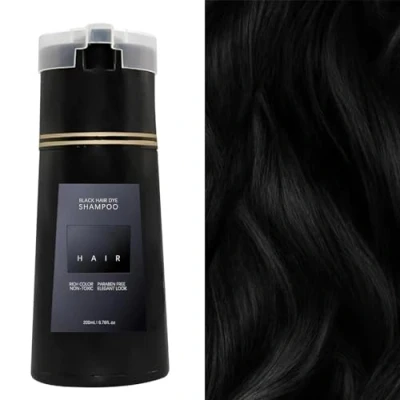 Obrázek Hair Dye šampon, černý šampon na barvení vlasů pro šedé vlasy, Botanical Formulation No Damage Bleach, okamžitě muže a ženy, vlasy 2 v 1 (Black)