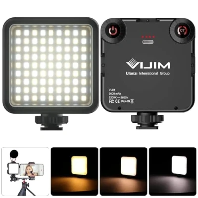 Obrázek ULANZI video světlo VL81, 81 LED, s Cold Shoe, foto světlo, 3200 K 5600 K, barevná teplota, nastavitelný jas CRI 95+, 3000 mAh, na baterii, pro fotografii, YouTube