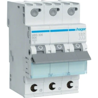 Obrázek Hager MBS306 jistič vedení 3pólový 6A 400V