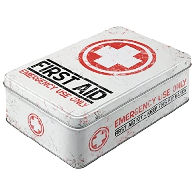 Obrázek Nostalgic Art Retro dóza na zásoby plochá, 2,5 l, First Aid Kit nápad dárek pro tvůj domov, plechová s víkem, vintage design