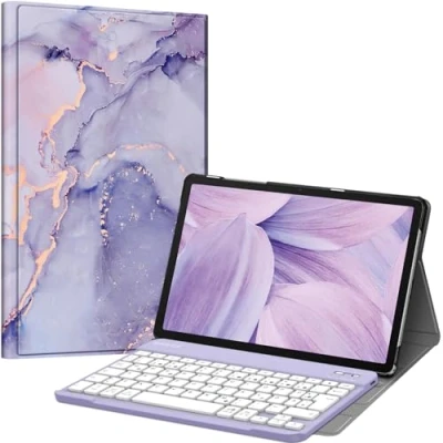 Obrázek Fintie kryt klávesnice pro Samsung Galaxy Tab A9 Plus 11&quot; 2023 tablet SM X210/X216/X218, s magneticky odnímatelnou německou Bluetooth klávesnicí, fialový mramor