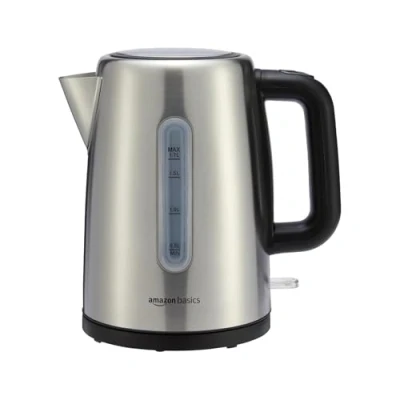 Obrázek Amazon Basics přenosná rychlovarná konvice z ušlechtilé oceli, 1,7 l, stříbrná barva