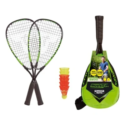 Obrázek Talbot Torro Speed Badminton Set 5500, 2 praktické hliníkové rackets 56,5 cm, 6 větruodolných míčků, v trendy batohu, světle černá barva, 490115