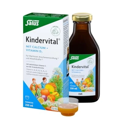 Obrázek Salus Dětský vitál s vápníkem + vitaminem D3 1x 250 ml tonikum pro růst, vývoj kostí a) a obranyschopnost b) 9 vitamíny veganský