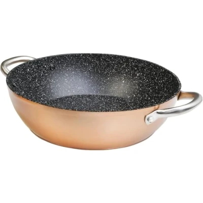Obrázek WECOOK! Professional Niedrige Kochtopf 32 cm Induktion, Ökologischer Antihaft Stein ohne PFOA, Geschmiedetes Aluminium, 2,8mm Dick, Kupfer, Edelstahl Griff, Vitrokeramik, Gas, Ofen, Geschirrspüler
