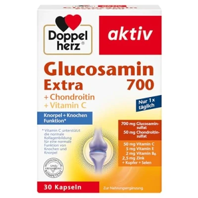 Obrázek Doppelherz Glukosamin 700 Extra s chondroitinem vitaminem C pro normální funkci chrupavky a kostí 30 kusů (balení 1 ks)