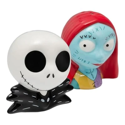 Obrázek Nightmare Before Christmas Salz und Pfefferstreuer, offizielles Lizenzprodukt, Disney Jack Skellington &amp; Sally, Keramik Set für Küche Heimdekoration,