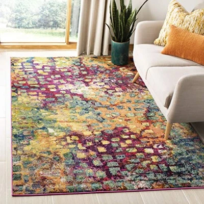Obrázek SAFAVIEH Boho koberec do obývacího pokoje, jídelny, ložnice Monaco Collection, krátký předsíň, růžový a multi, 155 x 231 cm