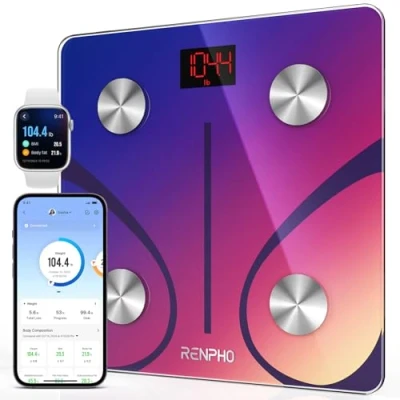 Obrázek RENPHO Osobní váha digitální s aplikací, Bluetooth pro analýzu těla Smart měření tělesného tuku, BMI, svalové hmoty, proteiny, BMR, červená, Elis 1