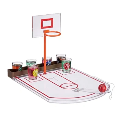 Obrázek Relaxdays Basketbal, transparentní hra na pití, veselá, 6 skleněných sklenic, koš + míč, párty V x Š H 22,5 24 44 cm, standardní